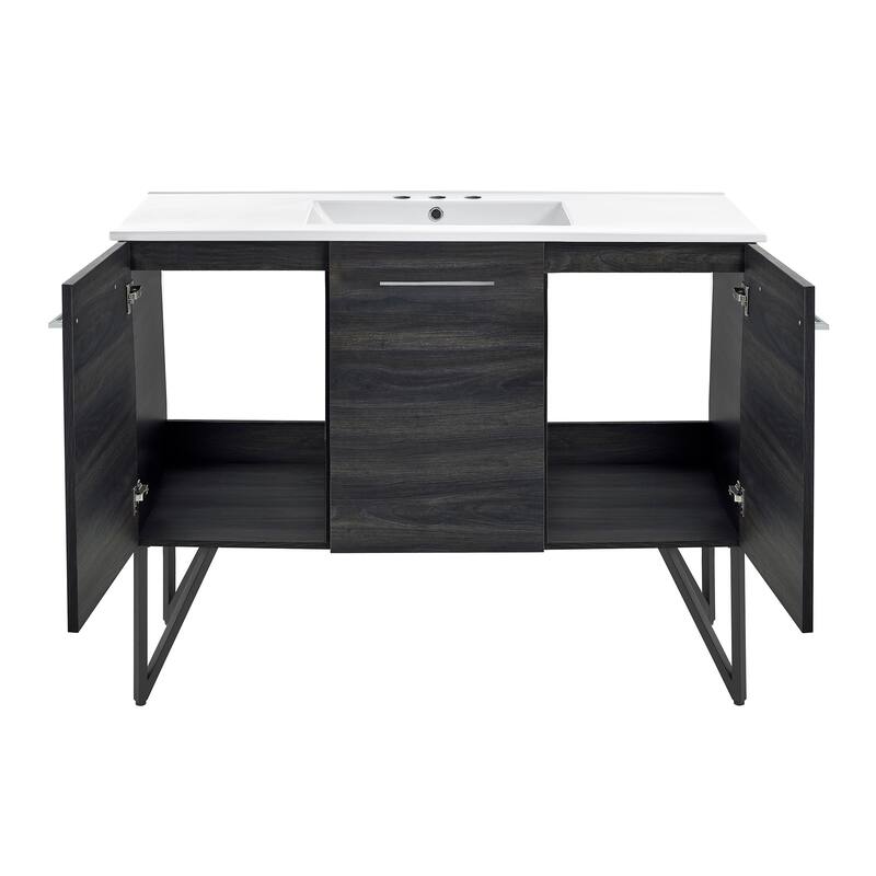 Annecy 48 In. Black Walnut Bathroom Vanity With White, 3-Hole Ceramic Sink Top