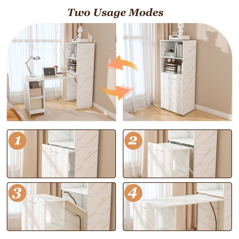 Stretchable desk, office desk with storage shelves and mobile wheels, suitable for small apartments and offices