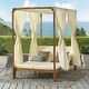 preview thumbnail 1 of 3, Wood Canopy Daybed with Water-Resistant Curtains, Adjustable Chaise Lounges, Slat Paneling, Outdoor Patio Teak+Beige