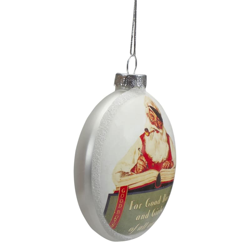 Set of 3 Glass Norman Rockwell Christmas Disc Ornament - 3"