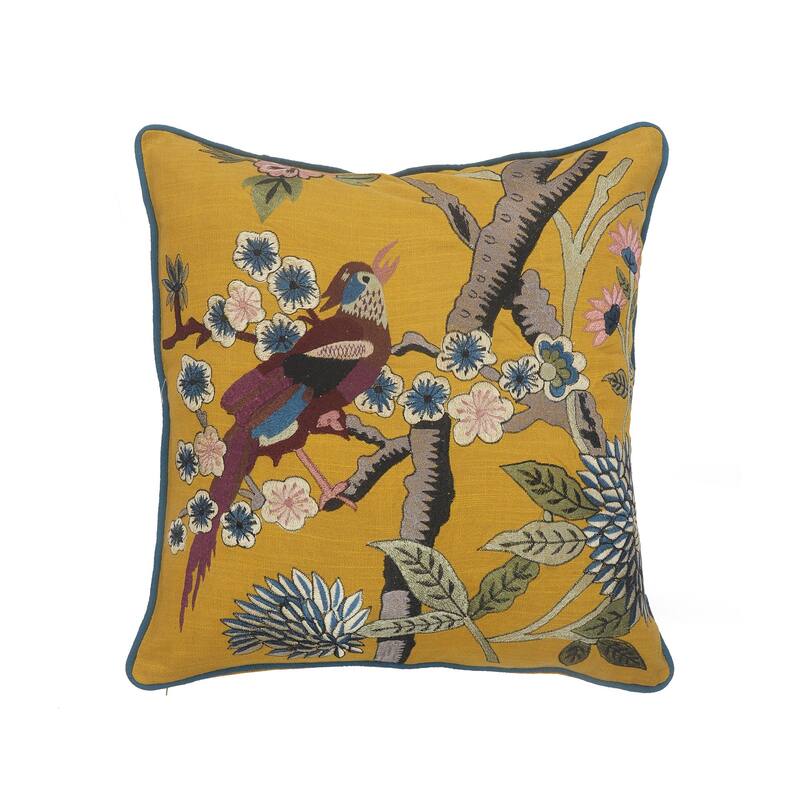 20" Yellow and Brown Bird of Paradise Handmade Square Throw Pillow