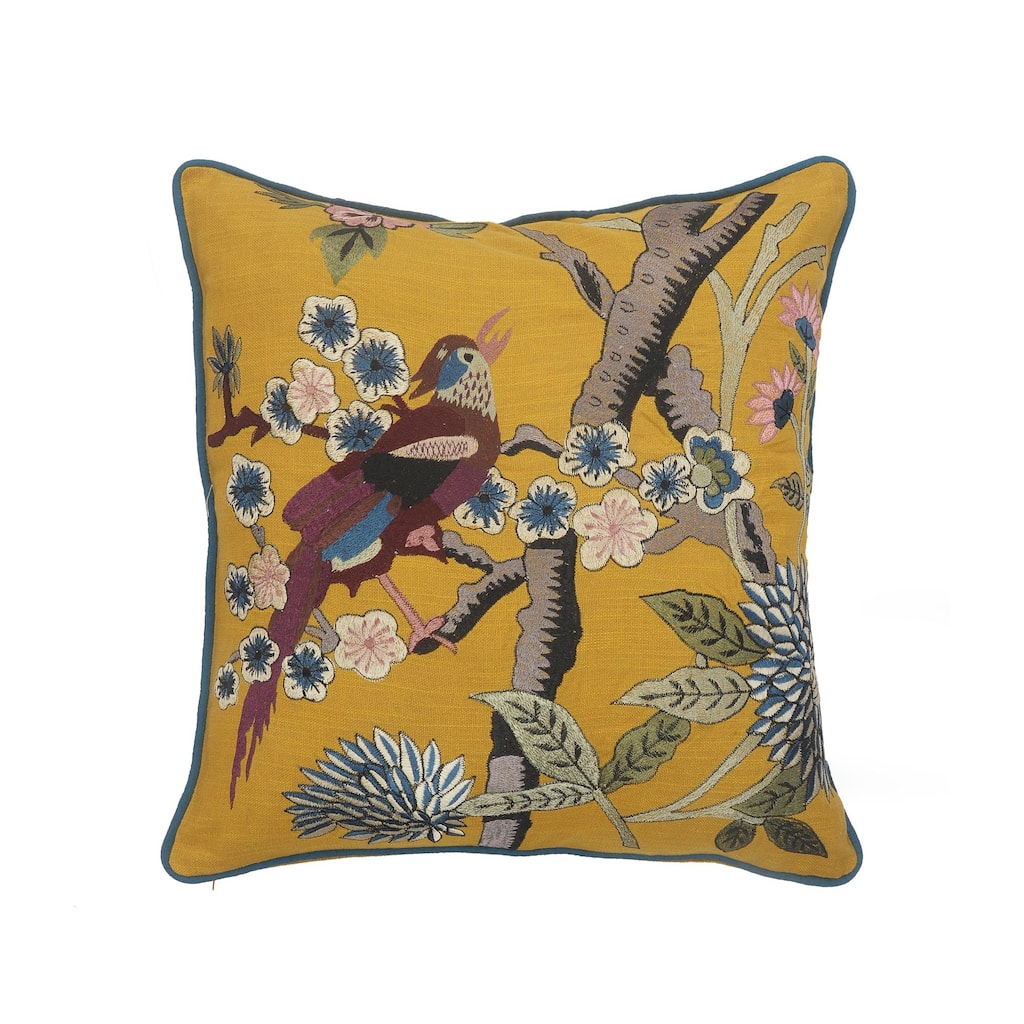 20" Yellow and Brown Bird of Paradise Handmade Square Throw Pillow