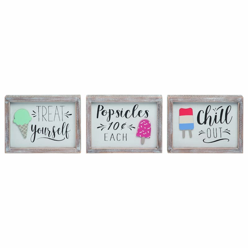 Transpac Wood Ice Cream Block Decor Set of 3 Spring Home Decorations