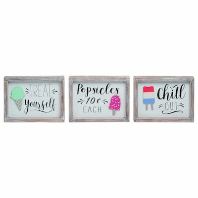 Transpac Wood Ice Cream Block Decor Set of 3 Spring Home Decorations