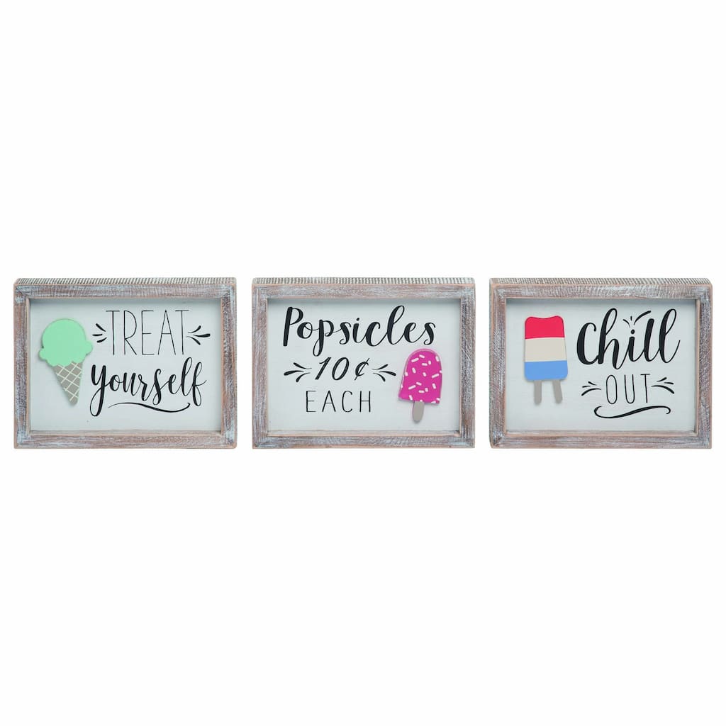 Transpac Wood Ice Cream Block Decor Set of 3 Spring Home Decorations