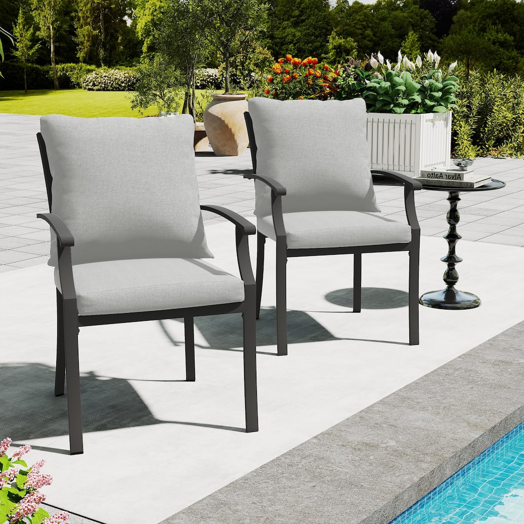 IvyGlow 2-Piece Metal Patio Dining Chairs with Gray Cushions