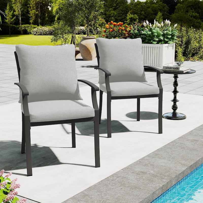 IvyGlow 2-Piece Metal Patio Dining Chairs with Gray Cushions - Grey