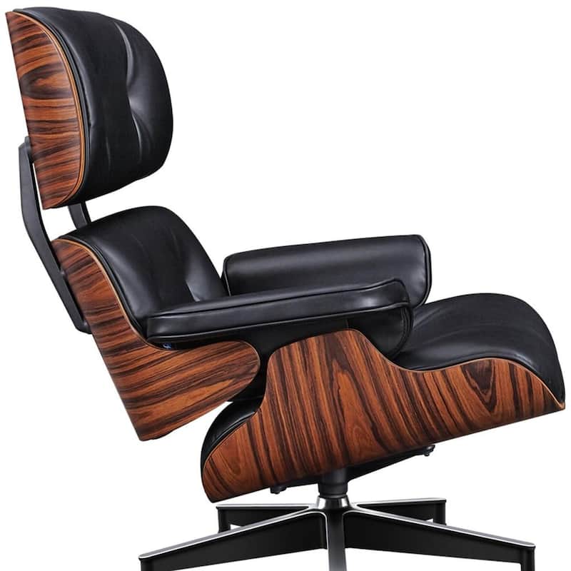 HomeRoots 28" Black and Rosewood Tufted Genuine Leather Lounge Chair With Ottoman - 28.30 in. x 29.00 in. x 20.50 in.