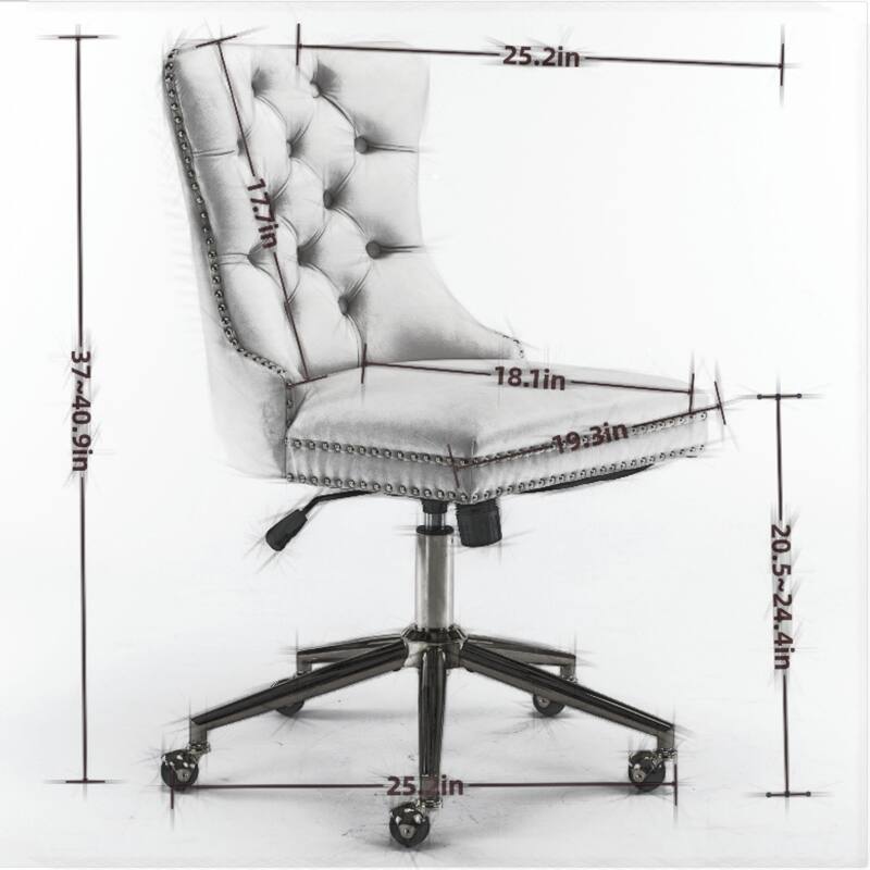 Velvet Upholstered Tufted Button Home Office Chair with Golden Metal Base,Adjustable Desk Chair Swivel Office Chair