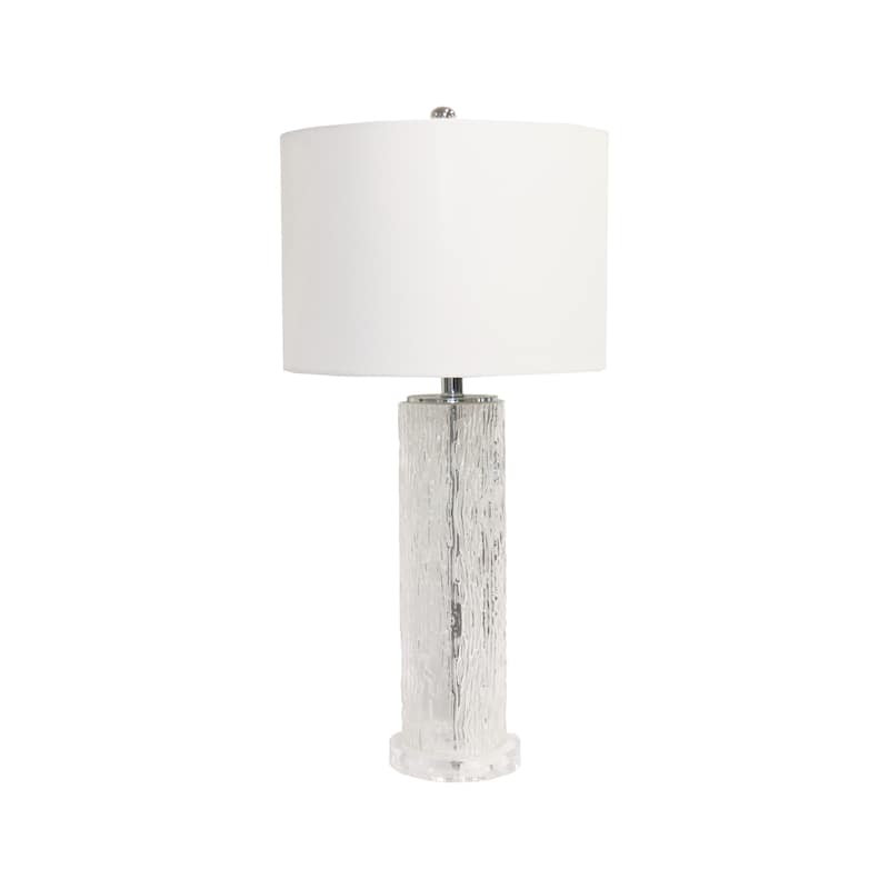 Pasargad Home Glacia Modern Textured Glass Table Lamp with Drum Shade - D14" x H29" - Clear
