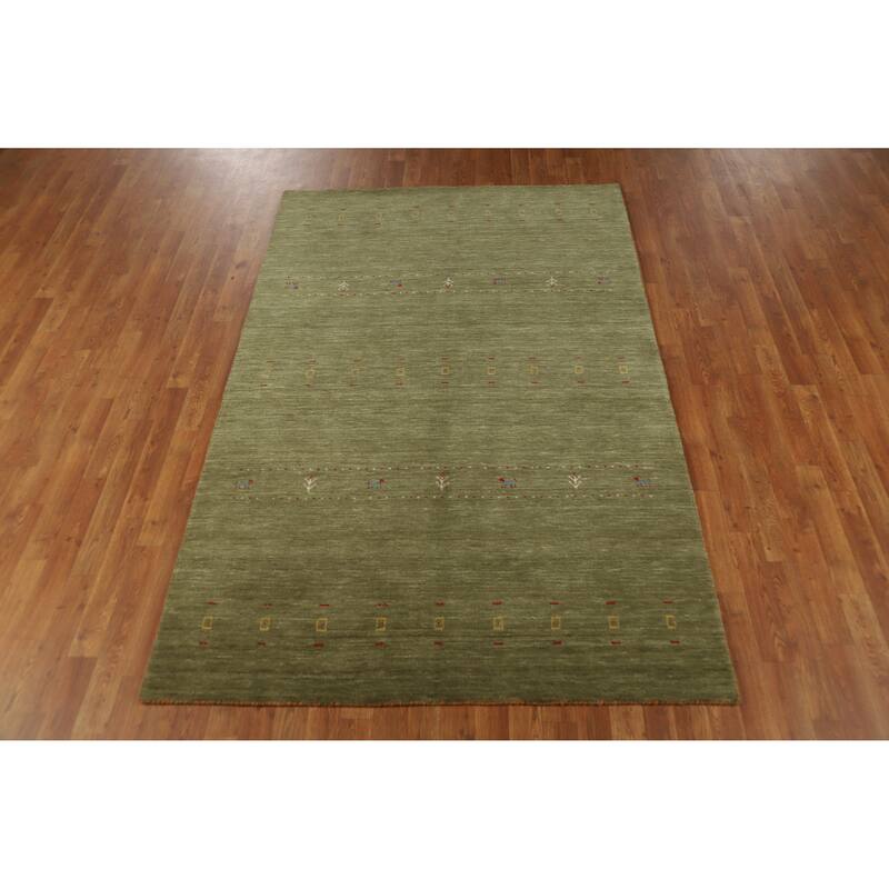 Green Tribal Gabbeh Indian Area Rug Hand-Knotted Wool Carpet - 5'0" x 7'8"