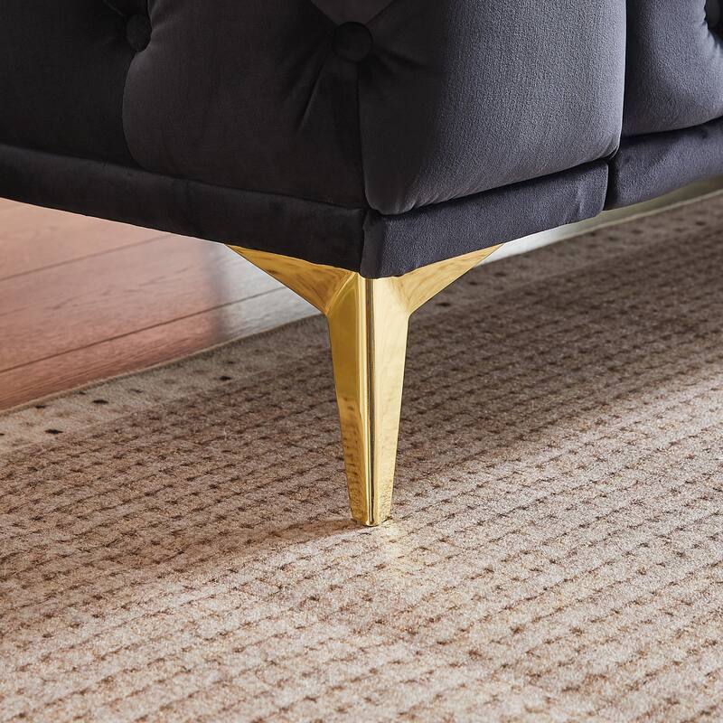 Velvet Chesterfield Loveseat Sofa, Tufted Button Upholstered 2 Seater Sofa, Lounge Sofa Chair with 2 Pillows & Metal Legs