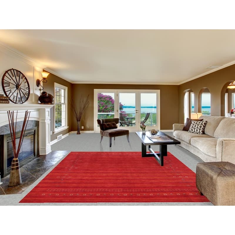 Tribal Gabbeh Indian Area Rug Hand-Knotted Modern Wool Carpet - 8'0" x 9'5"