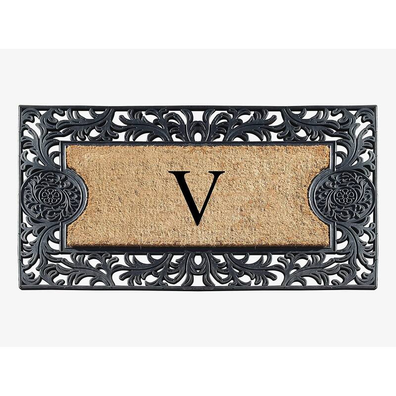 A1HC Floral Border Rubber and Coir Large Outdoor Durable Monogrammed Doormat, Black - 23" X 38"