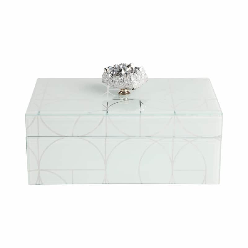 Glass and Wood Glam Decorative Contemporary Box with Stone Accent