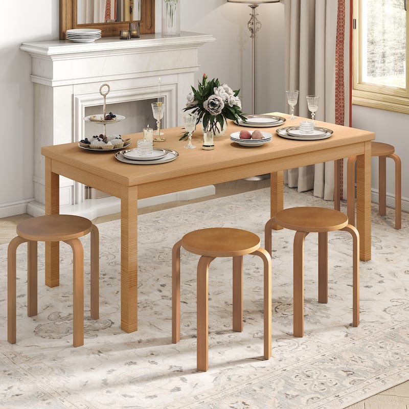 Gymax Set of 4 18'' Stacking Stool Round Dining Chair Backless Wood