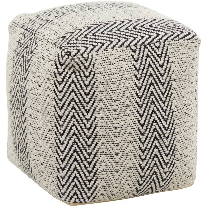 Polyester Bohemian Pouf - 20 x 20 x 20 - White/Black-Zigzag