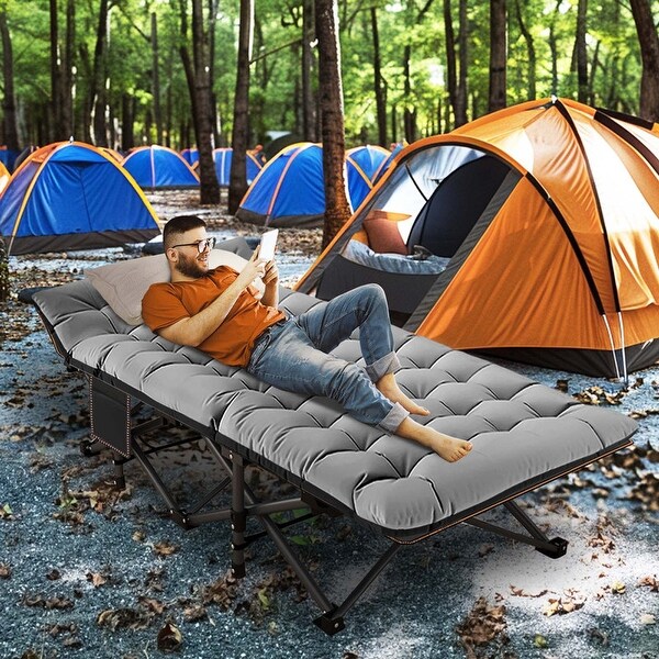 DoCred Oversized XXL Folding Camping Cot with Mattress with Carry