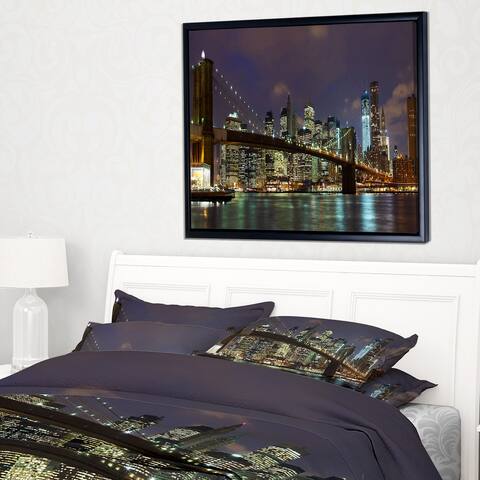 Designart "Brooklyn Bridge Panoramic View" Cityscape Photo Framed Canvas Print