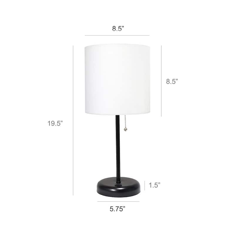 White Stick Lamp with USB charging port and Fabric Shade