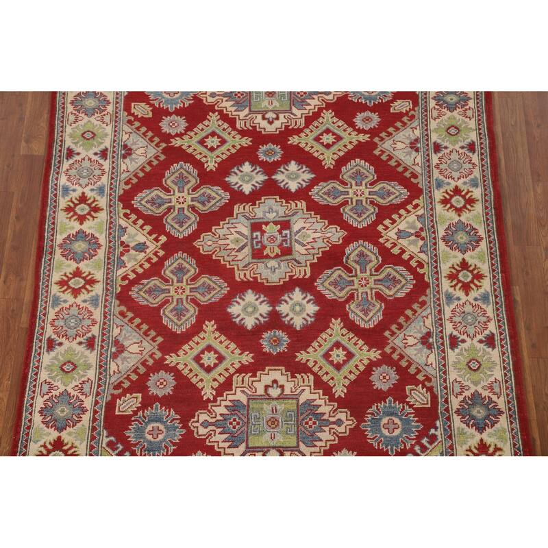 Red Kazak Area Rug Hand-Knotted Traditional Wool Carpet - 5'1" x 6'5"