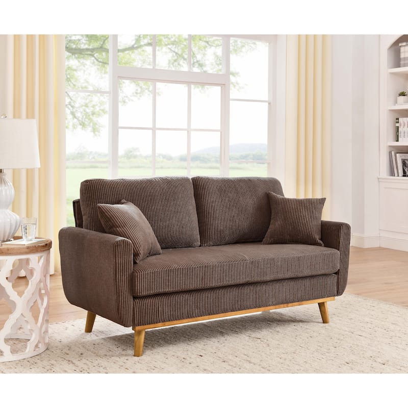Asher Mid-Century Corduroy Sofa - Brown