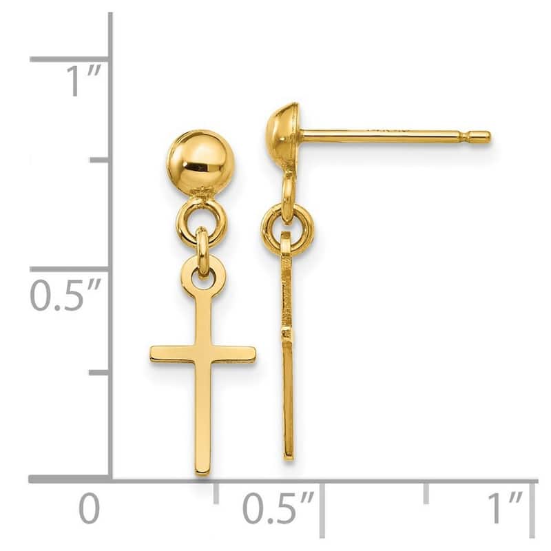 Curata 14k Yellow Gold 19x6mm Skinny Cross Dangle Post Earrings