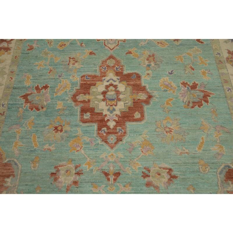 Hand Knotted Oriental 100% Wool Carpet Transitional Floral Navy Blue & Blues Oushak Area Rug - 7' 11'' X 5' 1''