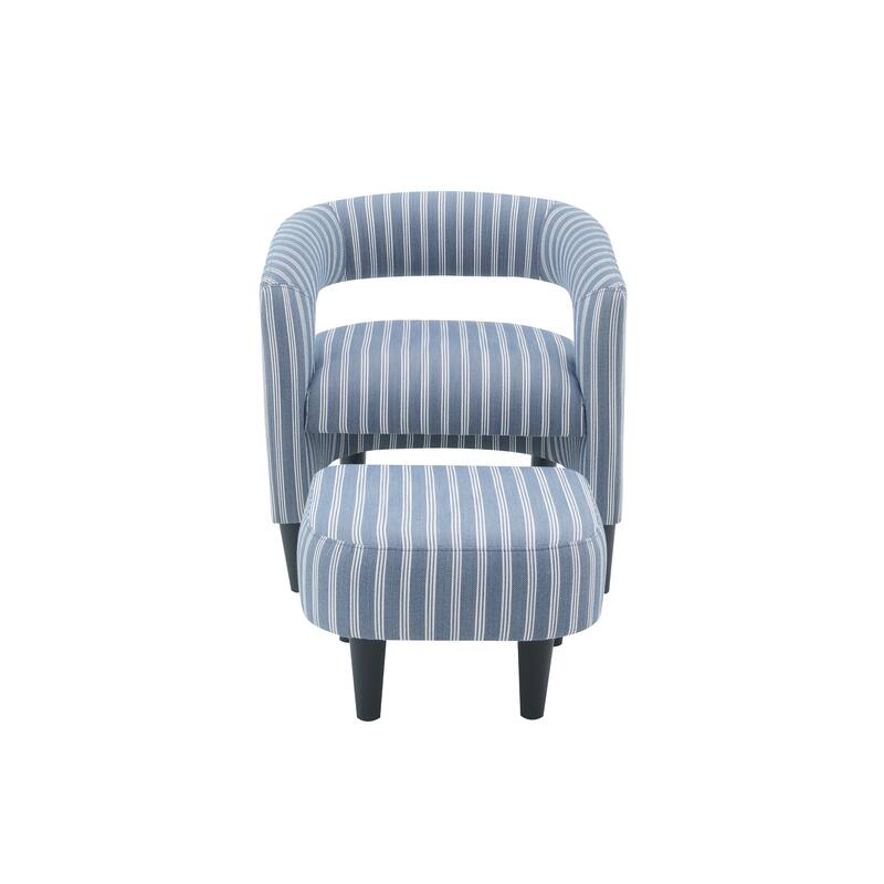 Modern Striped Accent Barrel Chair with Ottoman Set