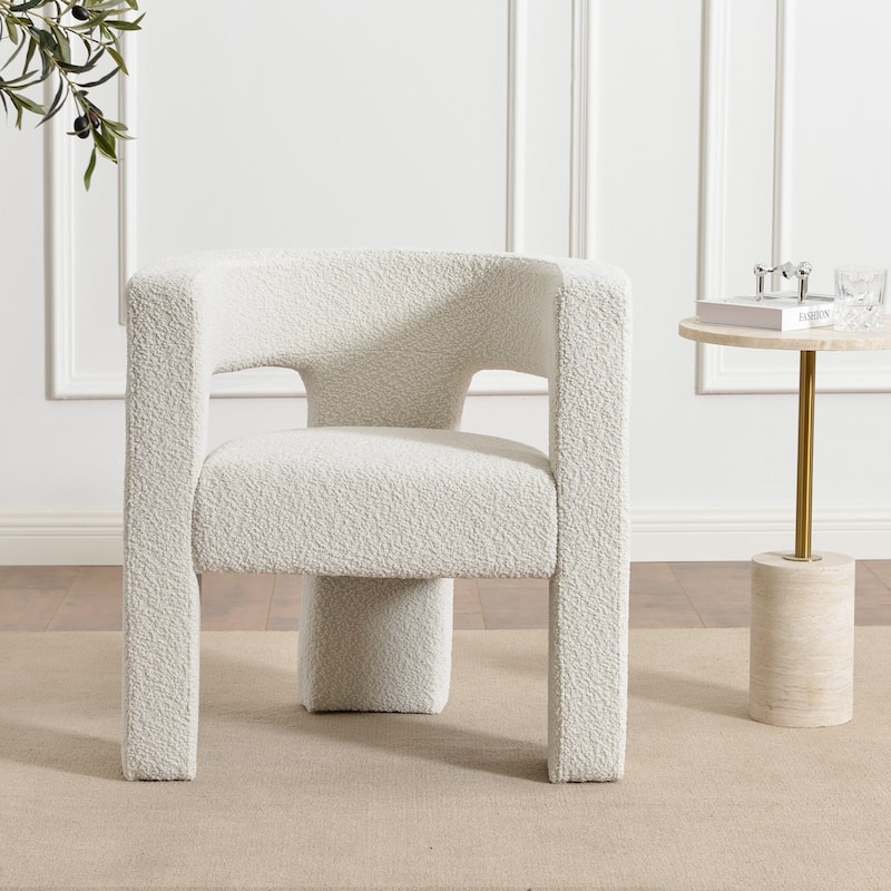 KINWELL 28" W Boucle Upholstered Square Armchair Sherpa Side Chair - Cream White
