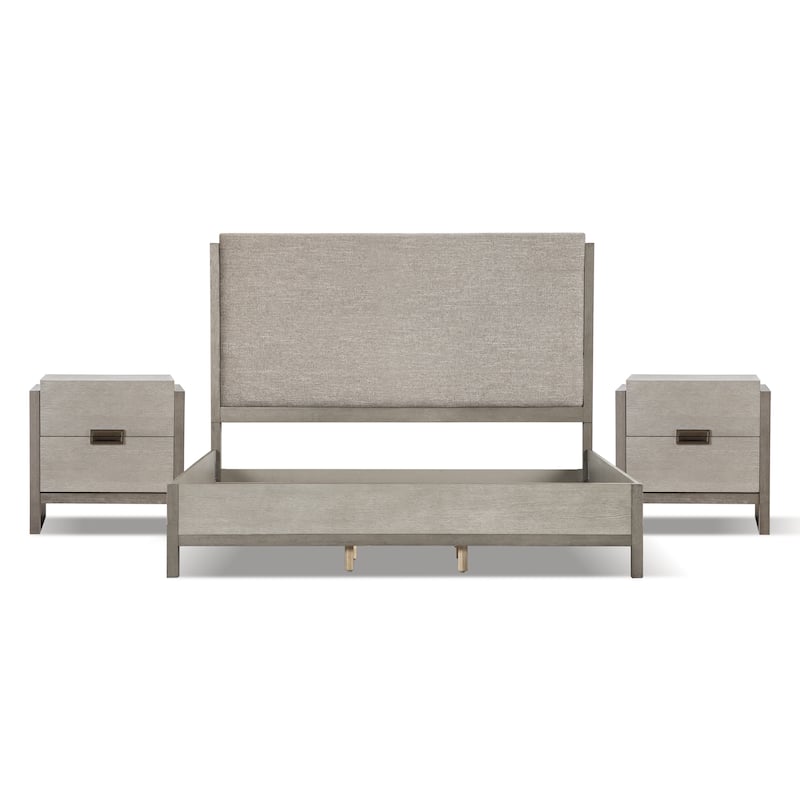 Furniture of America Cruz Contemporary Gray Solid Wood Panel 3-Piece Bed Frame and 2 Nightstand Bedroom Set