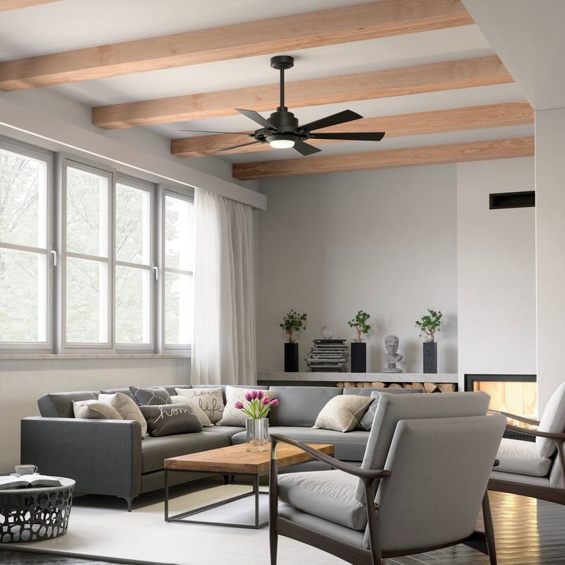 Kichler Iras 52 Inch LED Ceiling Fan Distressed Black with Walnut Blades