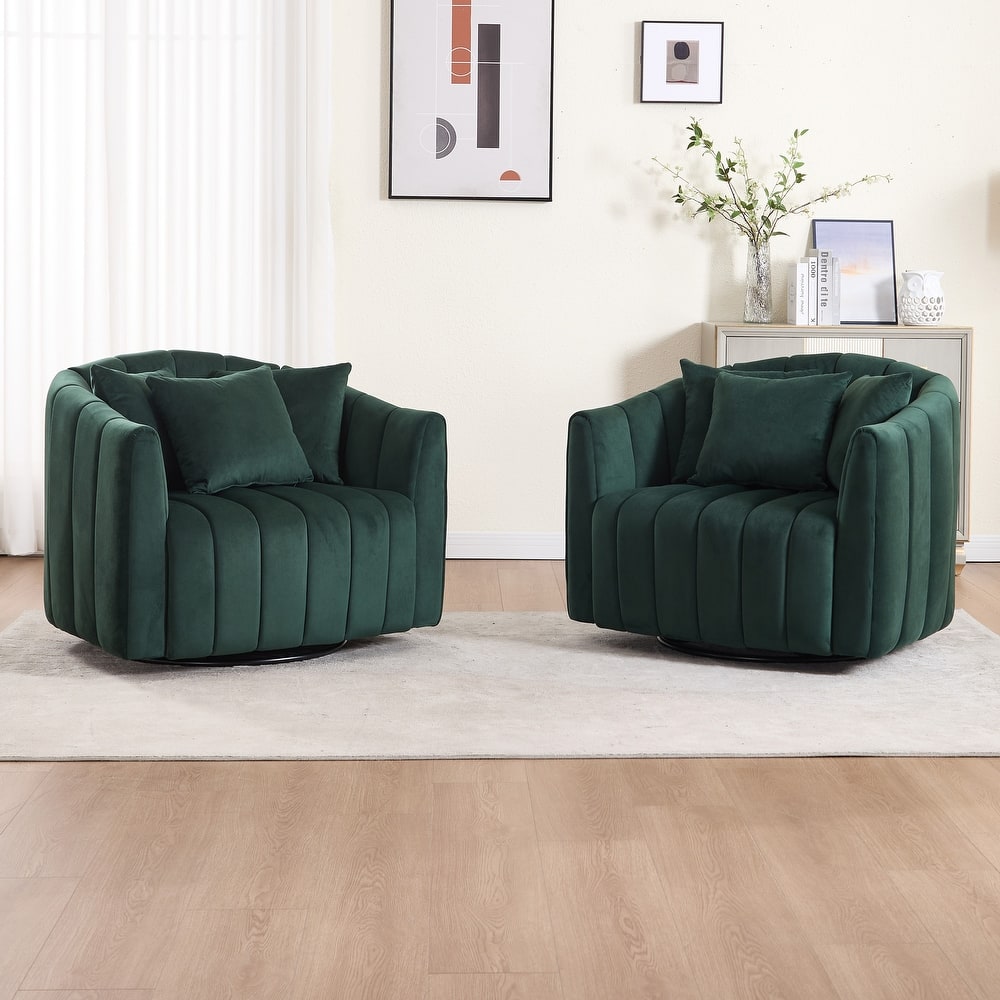 40.4"W Upholstered Swivel Accent Chair Set of 2,Modern Swivel Single Sofa Chair with Pillows