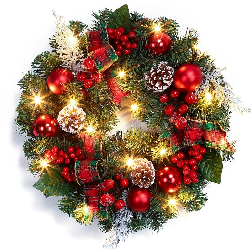 18 in Prelit Christmas Wreath for Front Door, Window Indoor Decorations