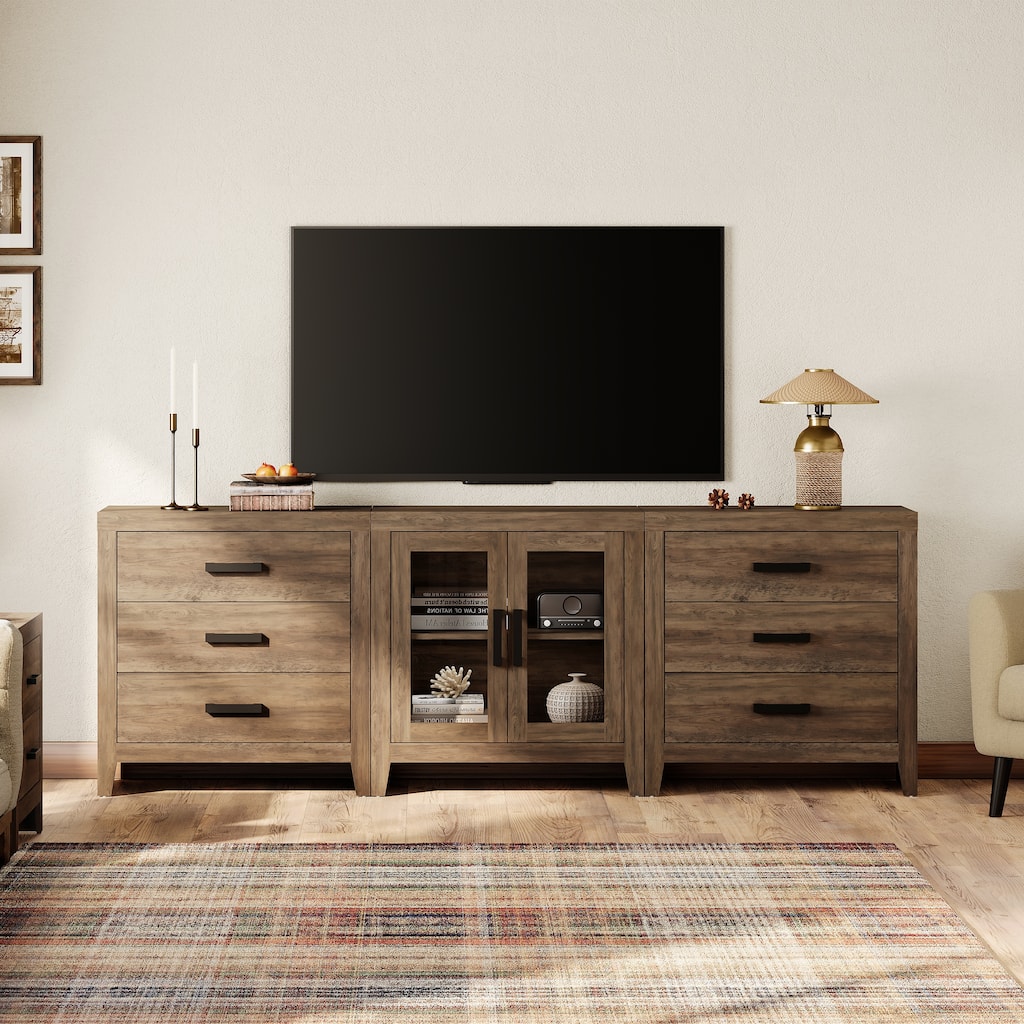 WAMPAT TV Stand for TVs up to 85 Inch, 3 in 1 Multifunction Entertainment Center with Drawers and Glass Doors - n/a