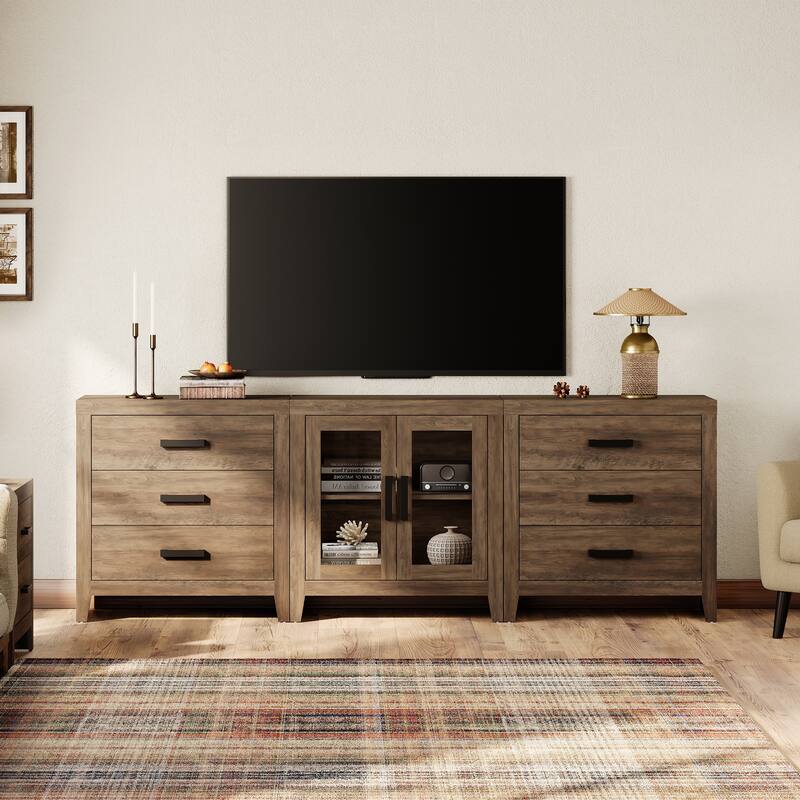 WAMPAT TV Stand for TVs up to 85 Inch, 3 in 1 Multifunction Entertainment Center with Drawers and Glass Doors - n/a - Brown