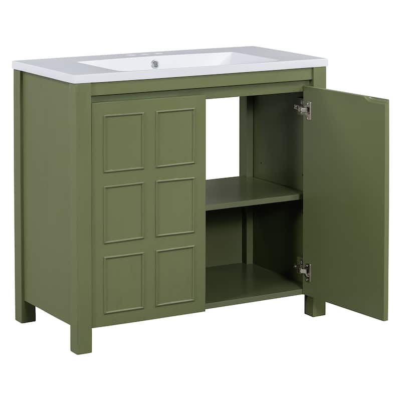 36" Bathroom Vanity with Undermount Resin Sink Combo Set, Solid Wood Frame Bathroom Storage Cabinet with Adjustable Shelves