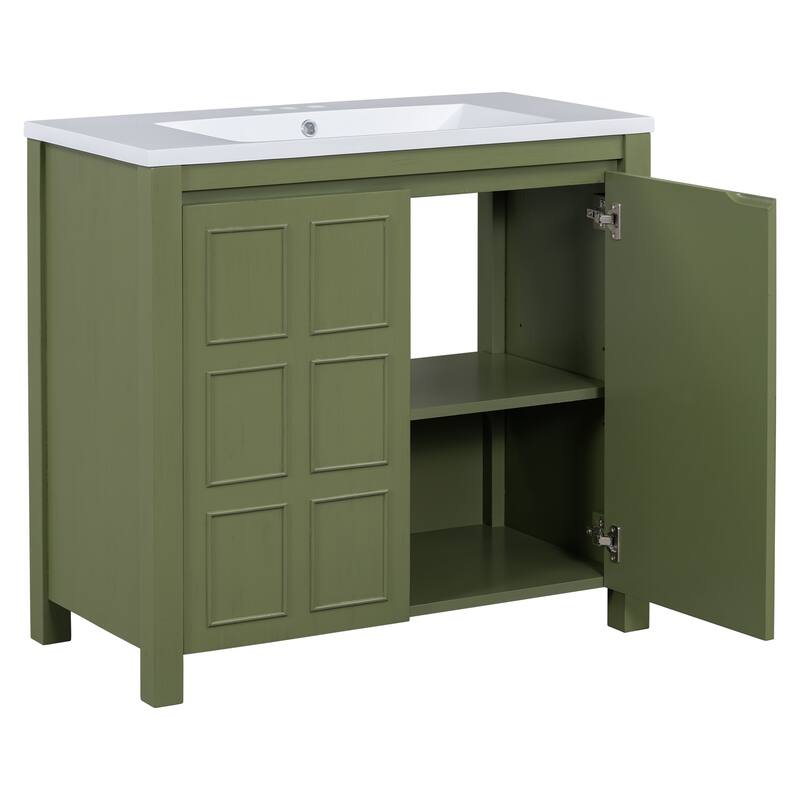 36 inch Freestanding Bath Vanity in Retro Espresso with White Ceramic Top