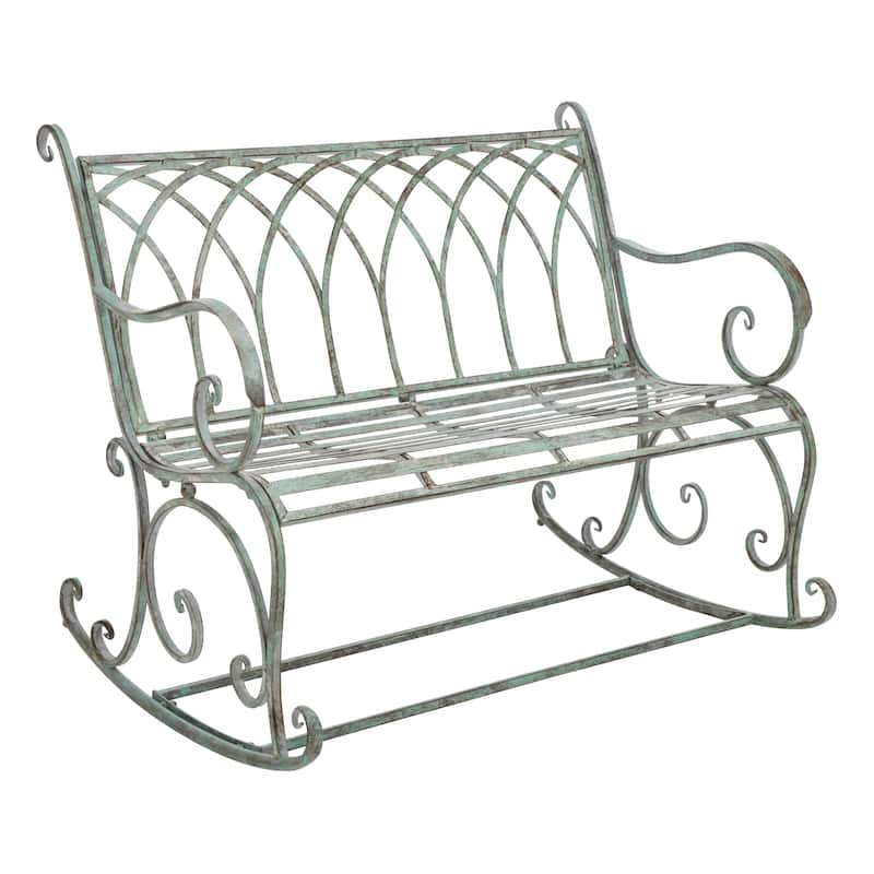 SAFAVIEH Jakayla Victorian Scroll Iron Outdoor Rocking Bench - 43 In. W x 33 In. D x 37 In. H - 43Wx33Dx37H