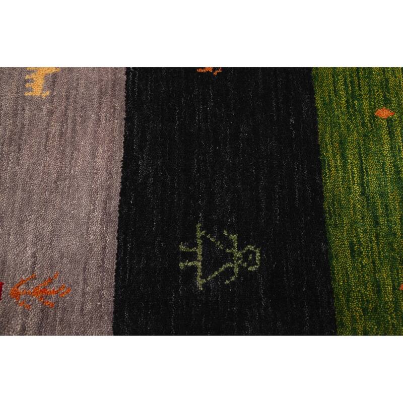 ECARPETGALLERY Hand Loomed Kashkuli Gabbeh Dark Navy, Green Wool Rug - 7'0 x 9'9