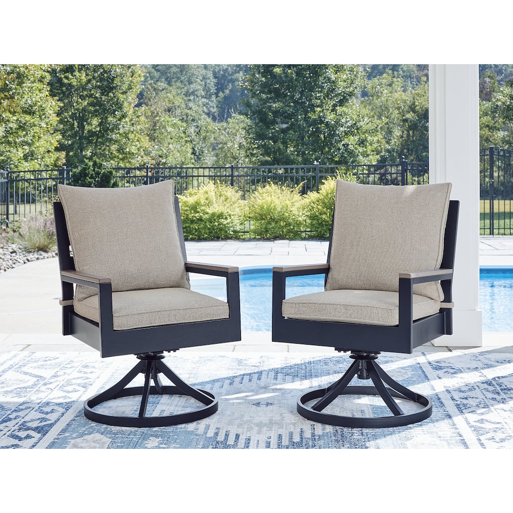 Signature Design by Ashley Mabry Shores Navy Blue/Gray Outdoor Swivel Chair with Cushion (Set of 2) - 24"W x 29"D x 39"H