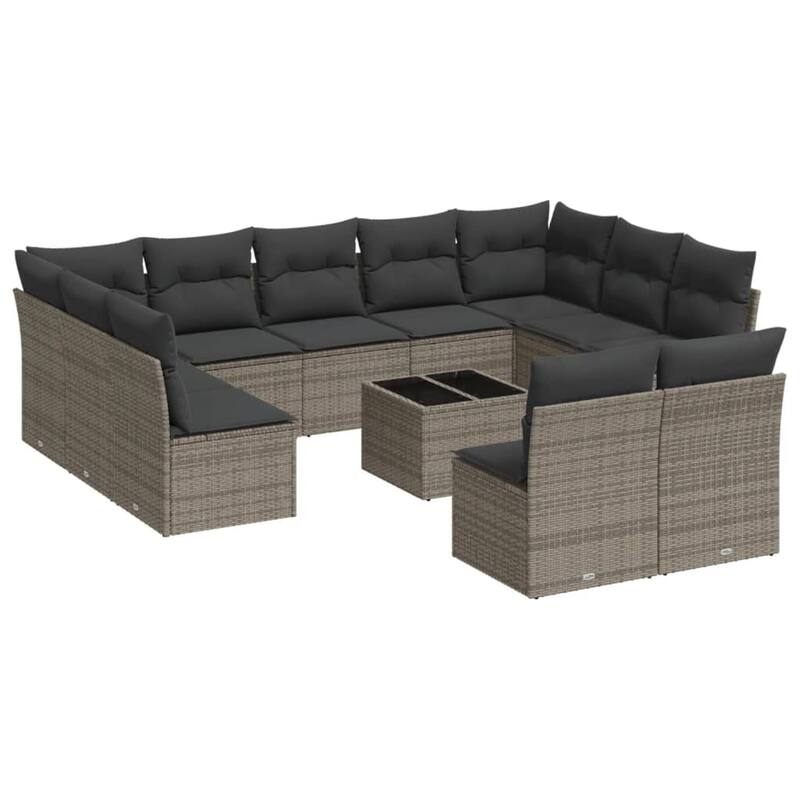 vidaXL Garden Sofa Set Gray PE Rattan, Powder-Coated Steel, Tempered Glass - 21.7 x 21.7 x 14.6