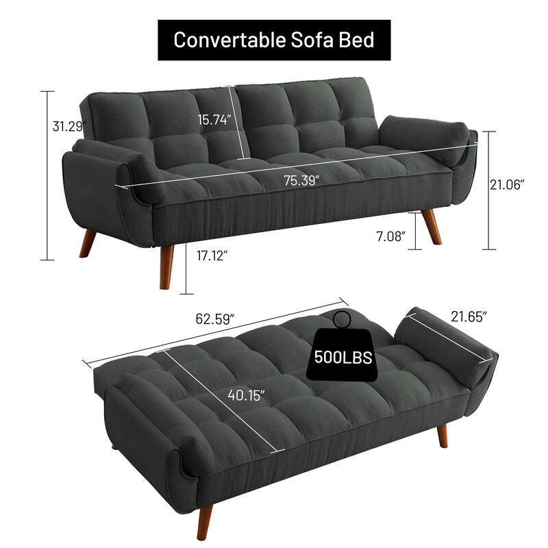 75.39'' Sofa Bed, Convertible Sleeper Couch with Pillows, Foldable Loveseat Furniture for Living Room
