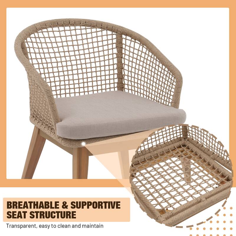 Outdoor Patio 9-Piece Dining Set With Rope-Woven Dining Chairs