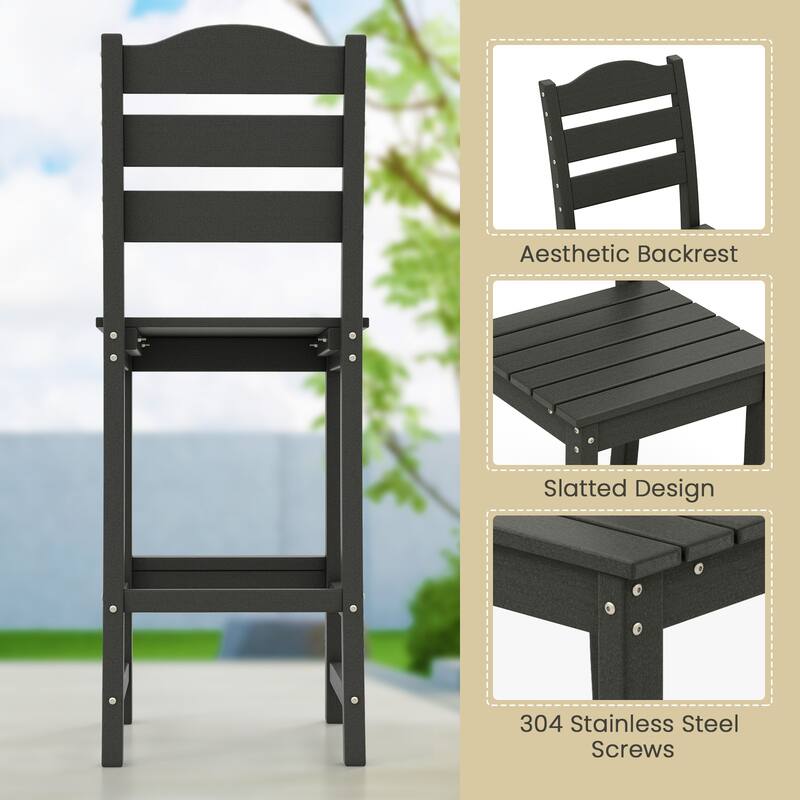 Gymax Set Of 2 Outdoor HDPE Bar Stool Patio Tall Chair Backrest