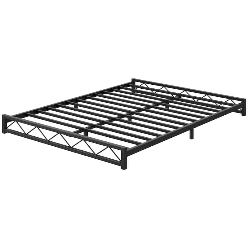 Easy Assembly Full Size Bed Frame with Steel Slat Support - Black