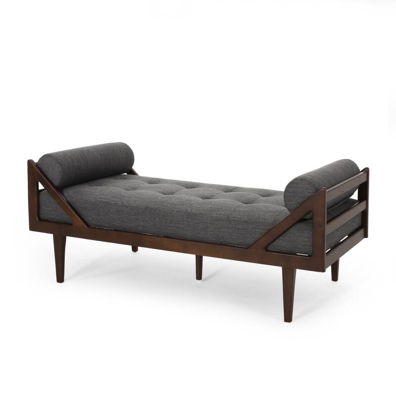 Charcoal Modern 65" Button Tufted Chaise Lounge Chair with Bent Wood Desing and Rolled Accent Pillows
