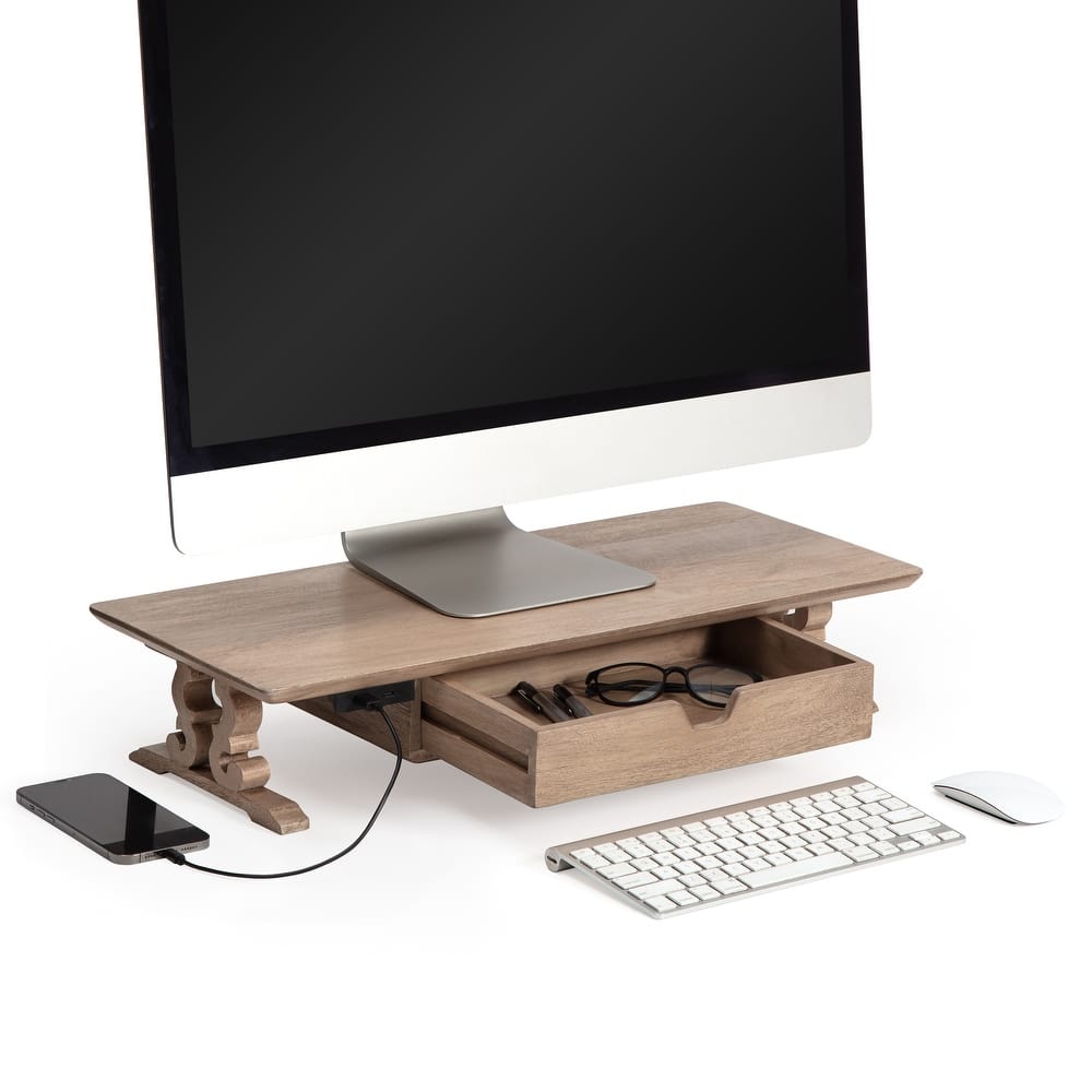 Jani Wood Monitor Stand Riser Desk - Ergonomic Design Stand, Desktop Organizer Table for Home, Office Workspace, Gaming Desk