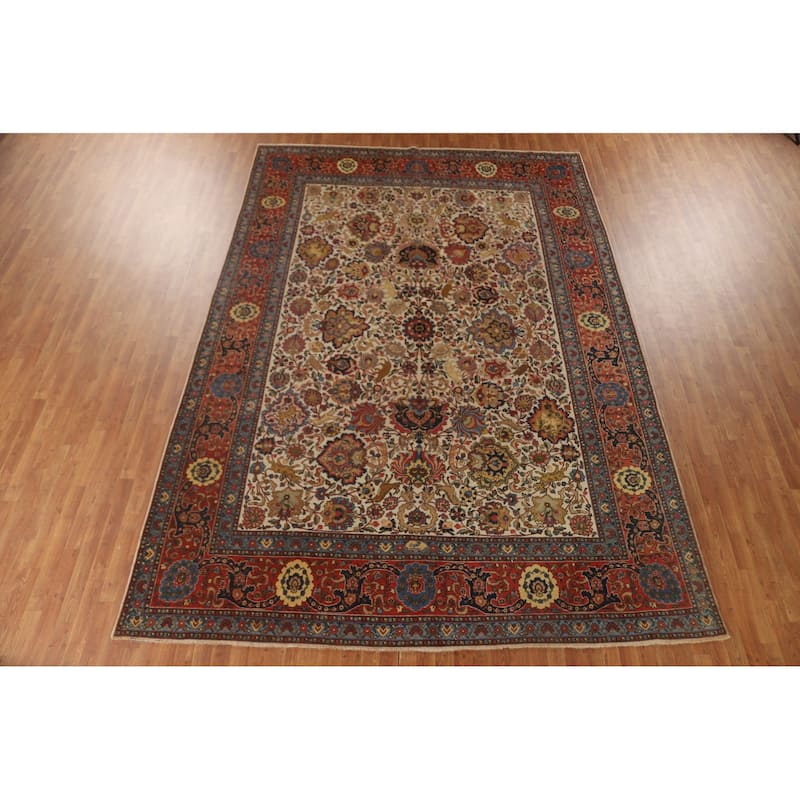 Signed Tabriz Persian Antique Area Rug Handmade Wool Carpet - 9'0" x 12'10"