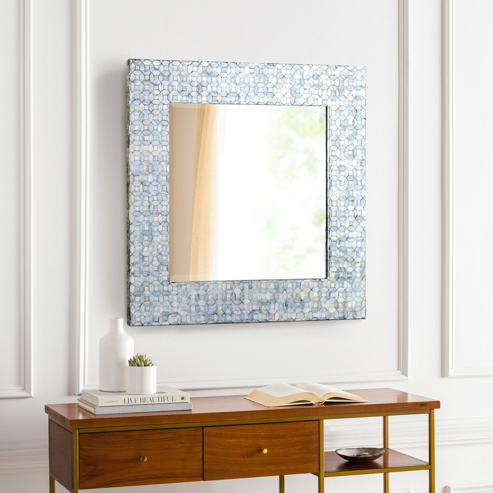 Peggy Mother of Pearl Tile Wall Mirror - 32"H x 32"W x 1"D